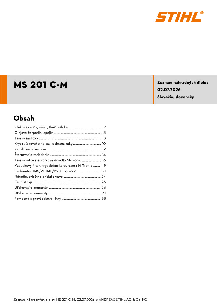 katalóg dielov Stihl MS 201 C-M