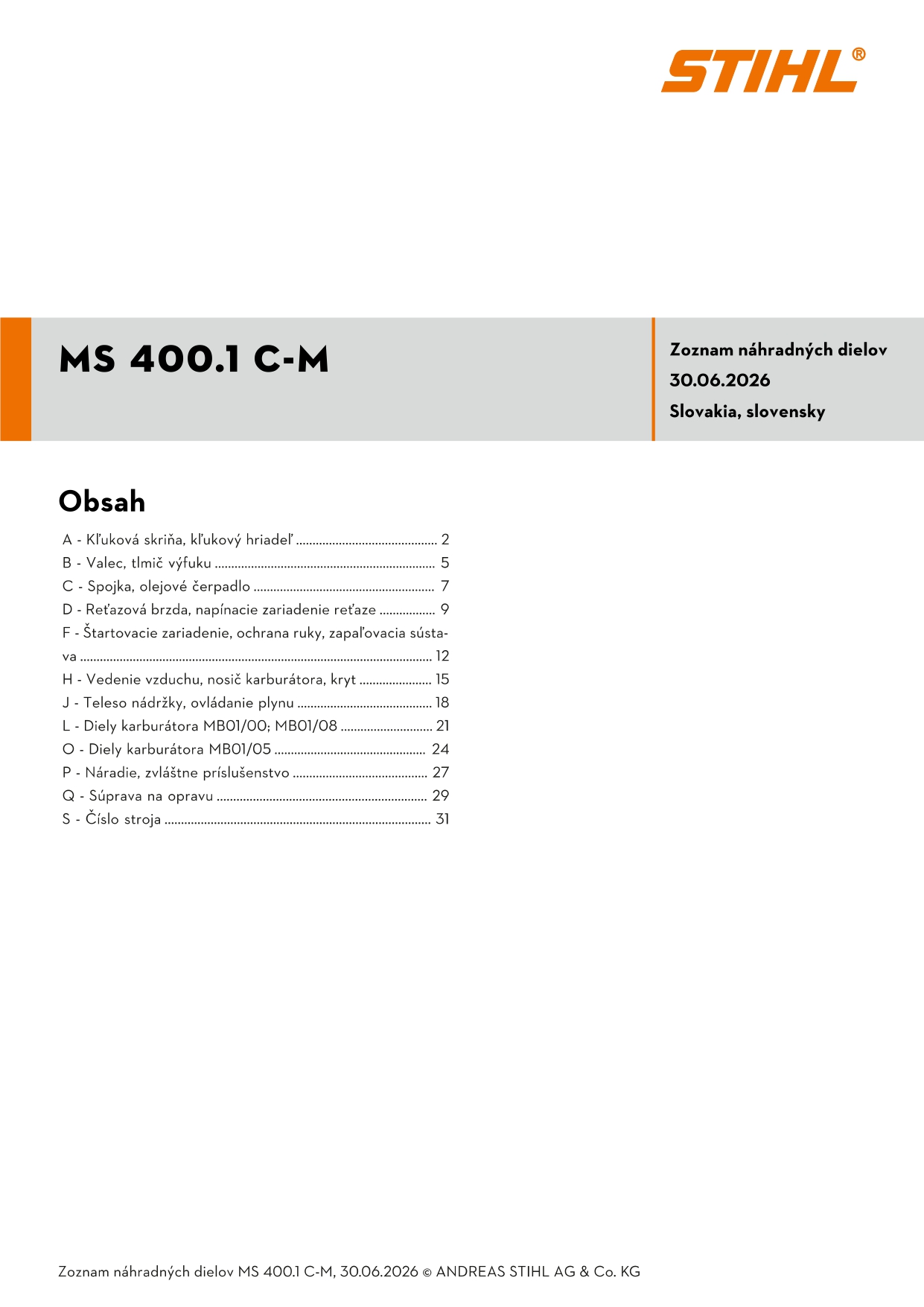 katalóg dielov Stihl MS 400.1 C-M