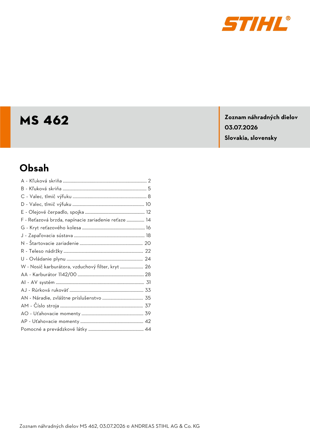katalóg dielov Stihl MS 462