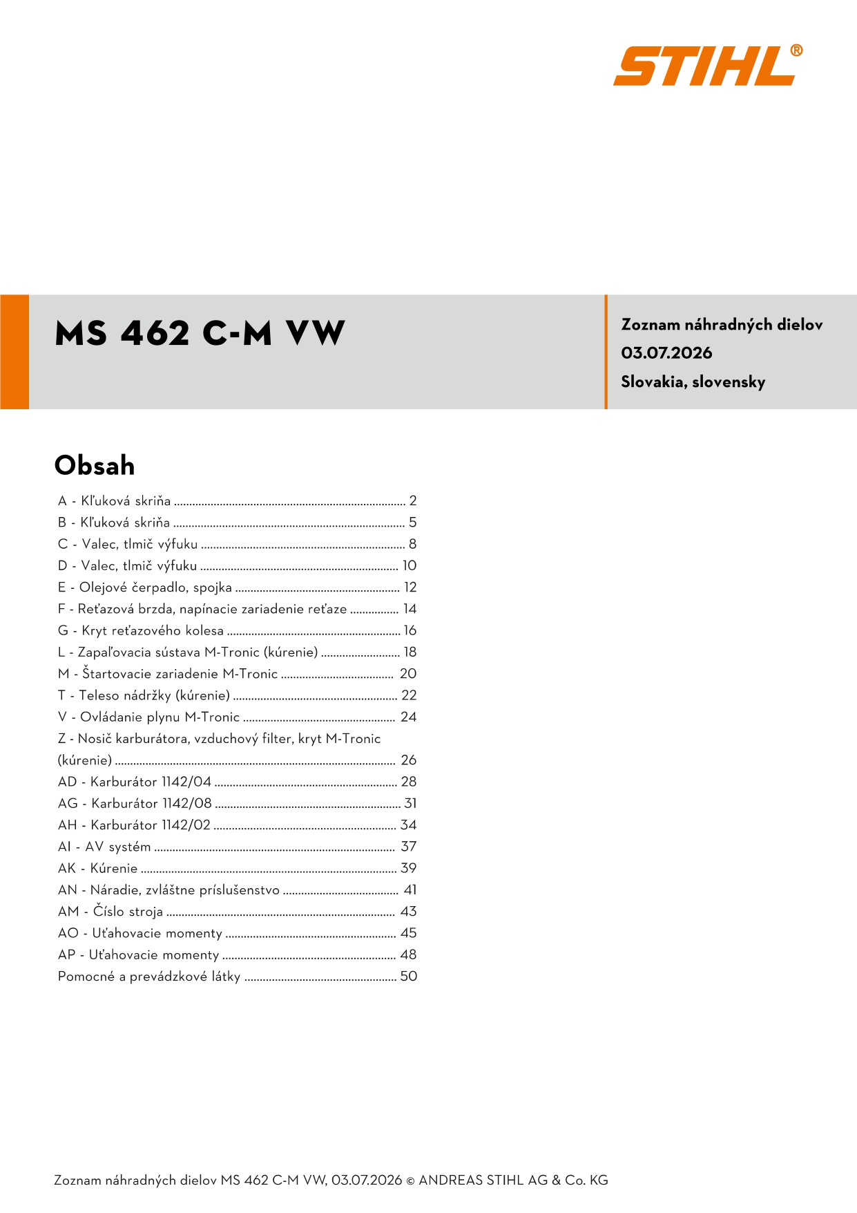 katalóg dielov Stihl MS 462 C-M VW
