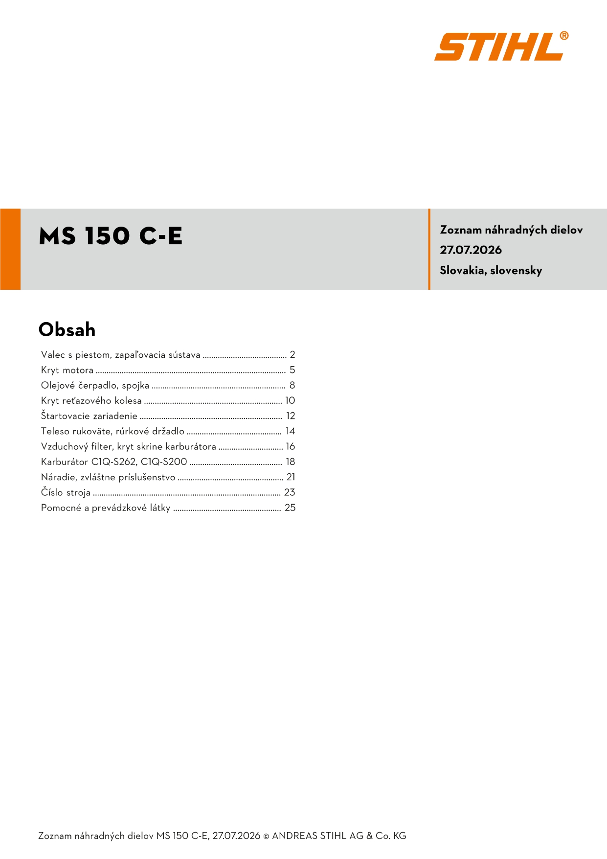 katalóg dielov Stihl MS 150 C-E