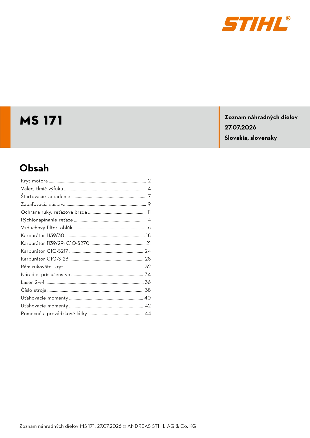 katalóg dielov Stihl MS 171