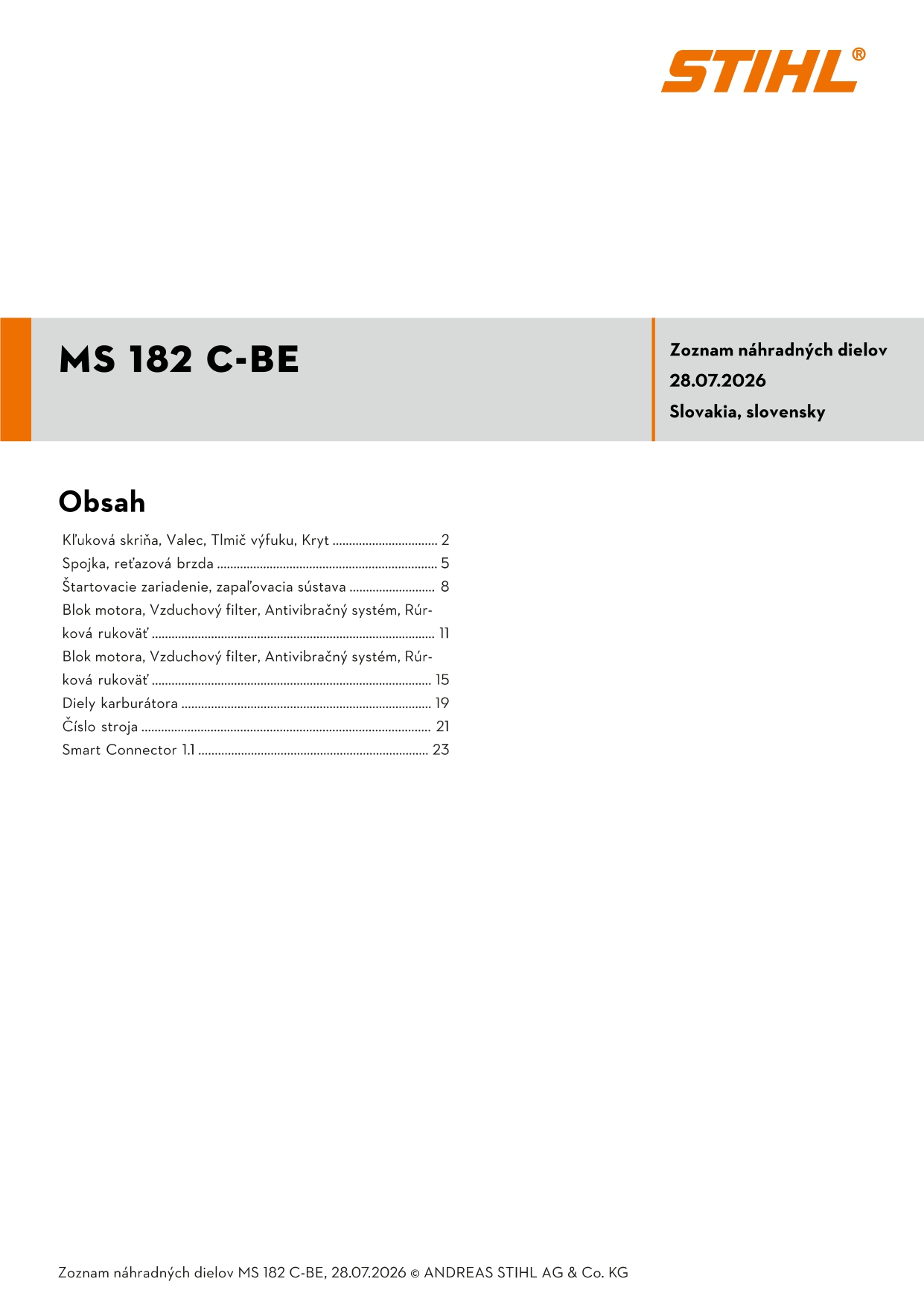 katalóg dielov Stihl MS 182 C-BE
