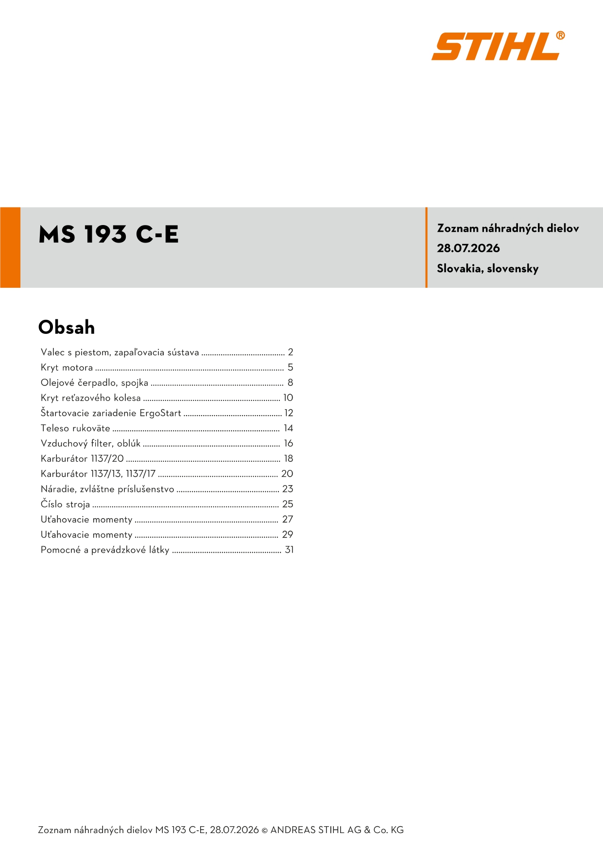 katalóg dielov Stihl MS 193 C-E