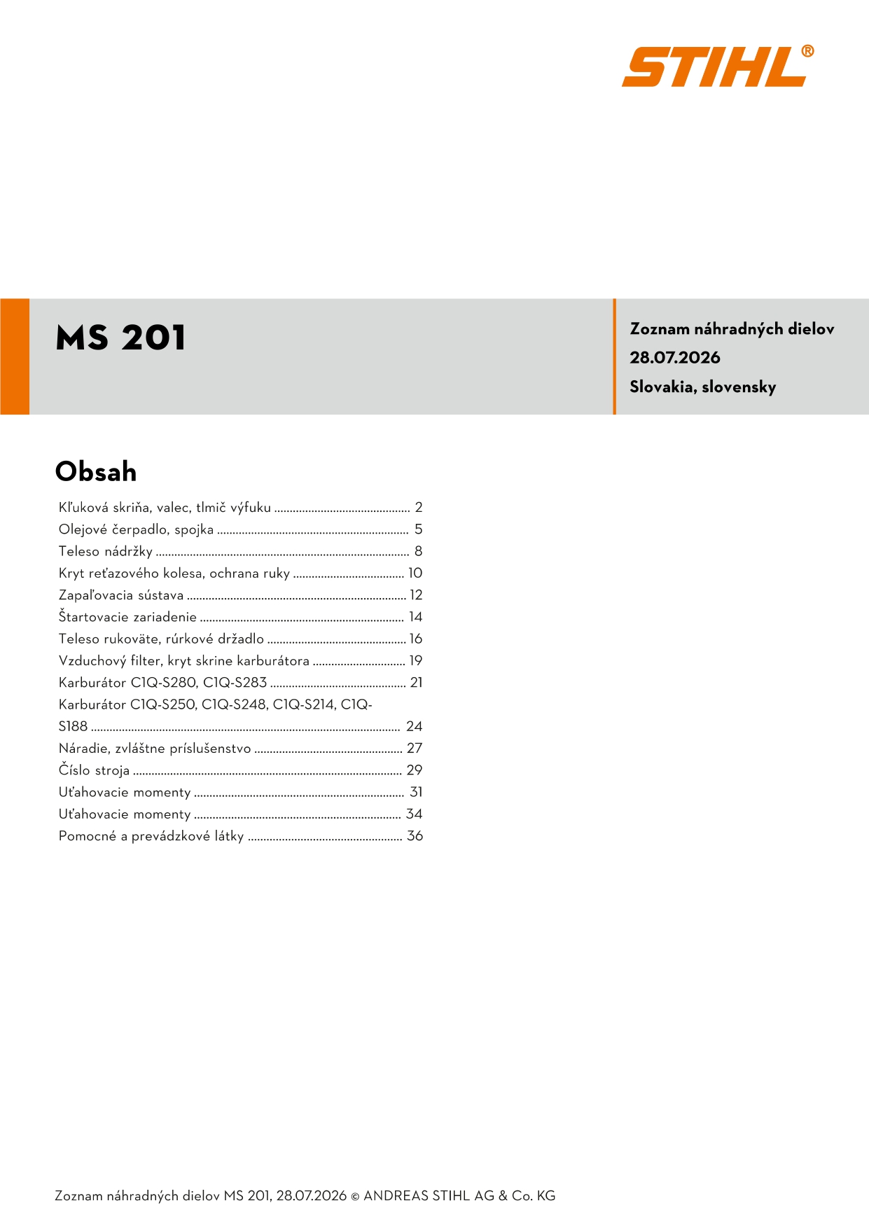 katalóg dielov Stihl MS 201