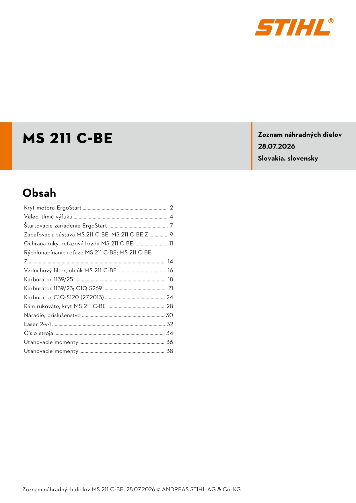 katalóg dielov Stihl MS 211 C-BE