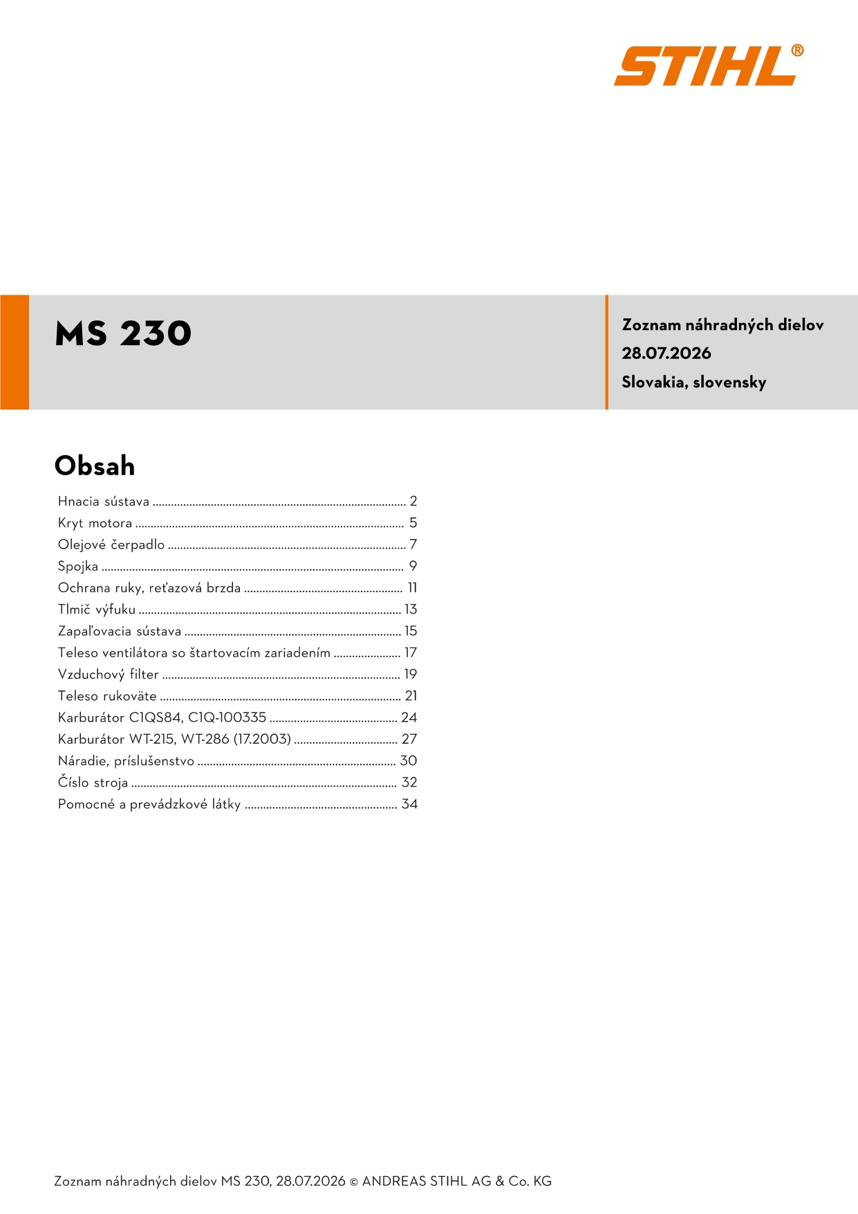 katalóg dielov Stihl MS 230
