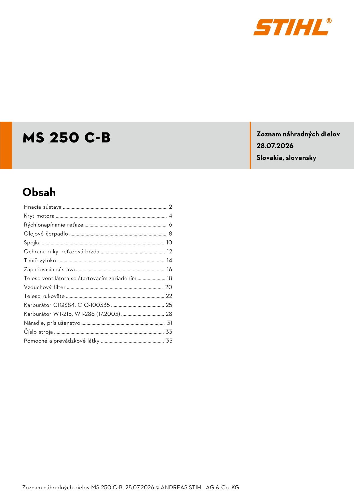 katalóg dielov Stihl MS 250 C-B