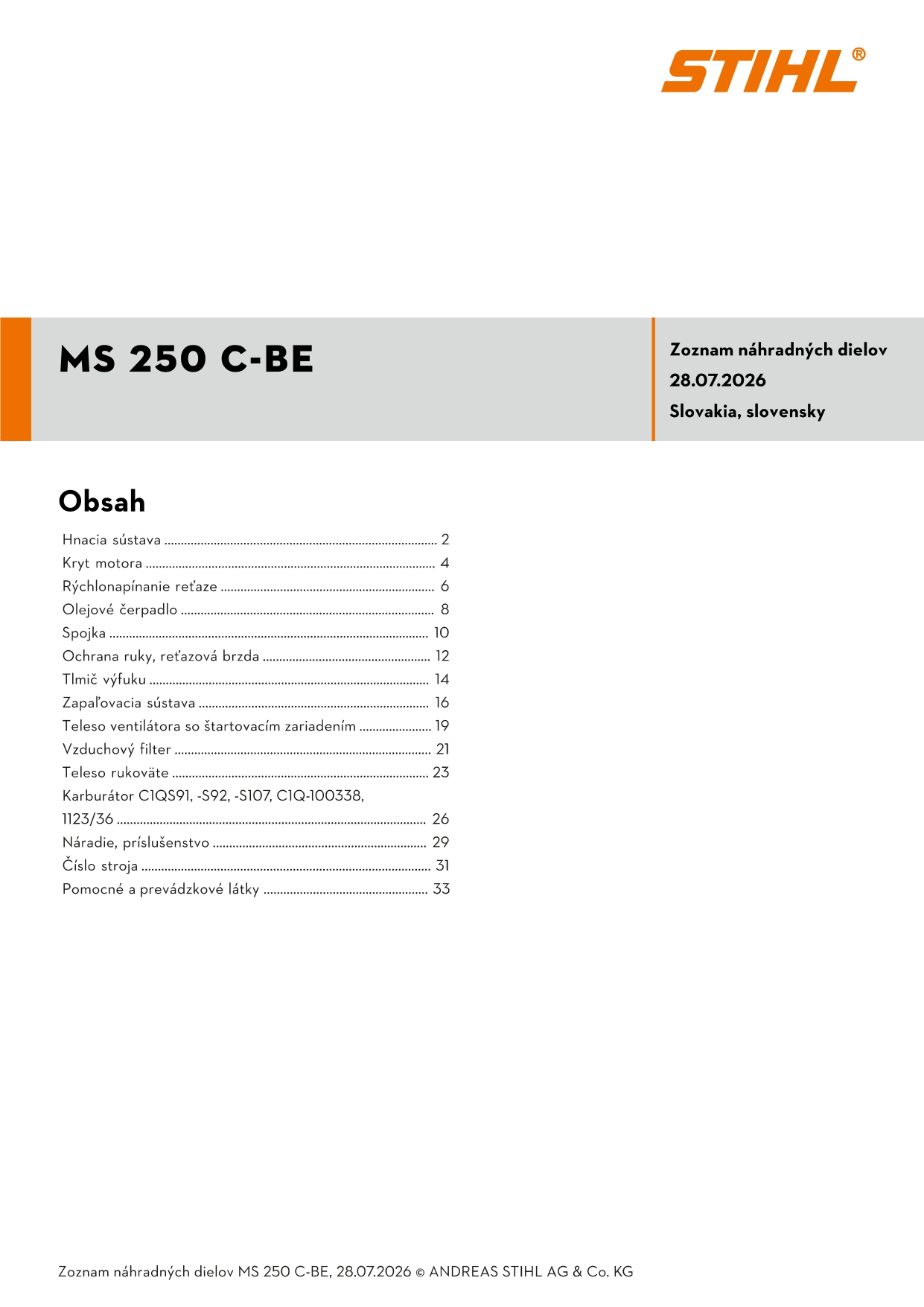 katalóg dielov Stihl MS 250 C-BE