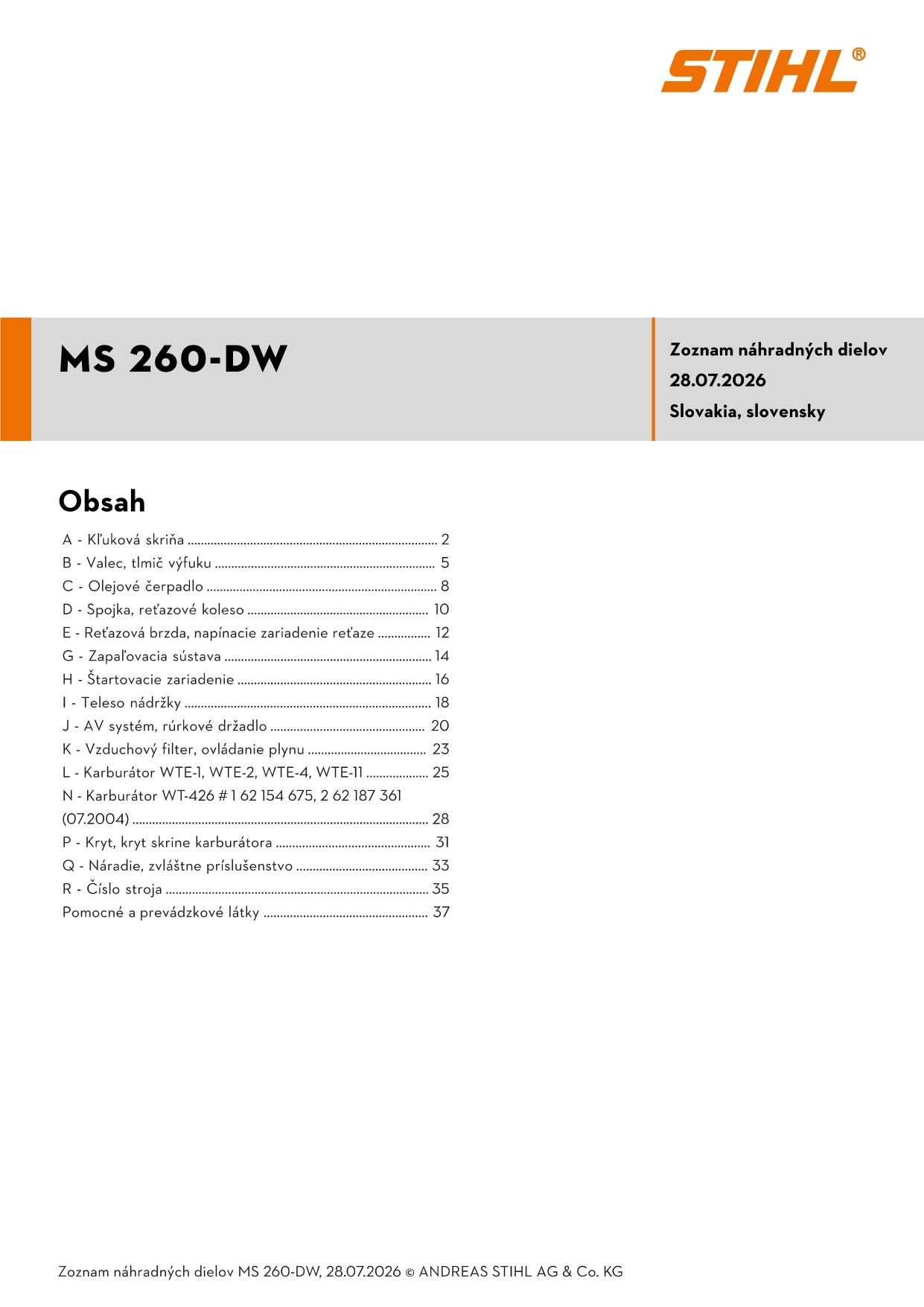 katalóg dielov Stihl MS 260 DW