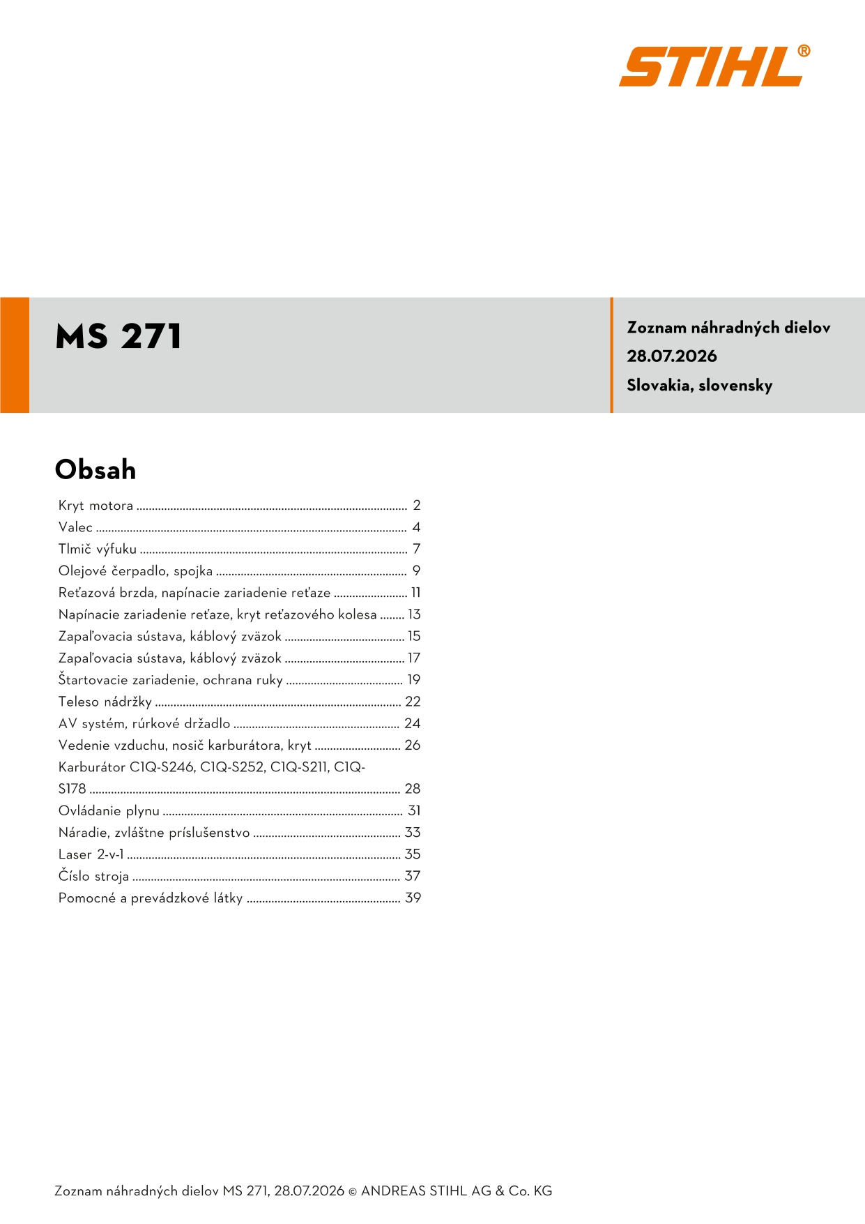 katalóg dielov Stihl MS 271