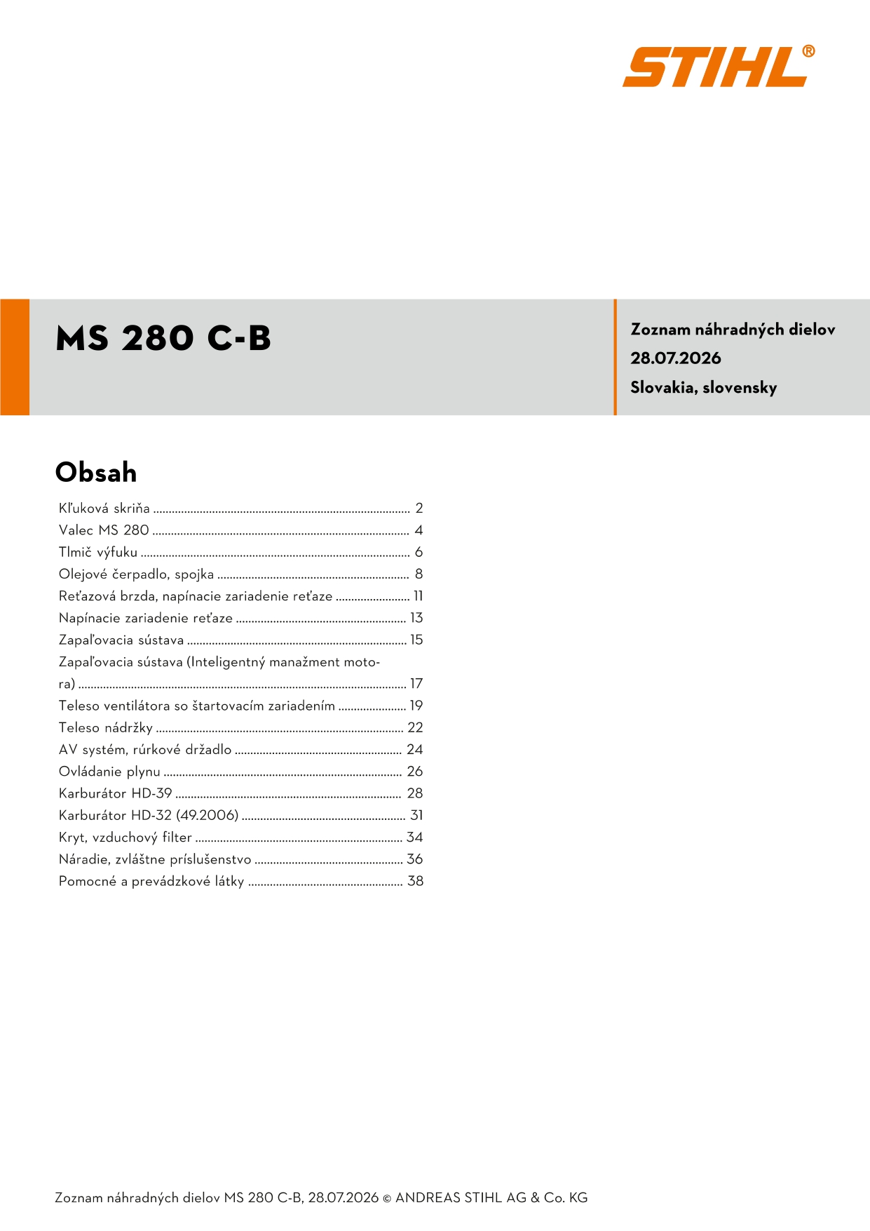 katalóg dielov Stihl MS 280 C-B