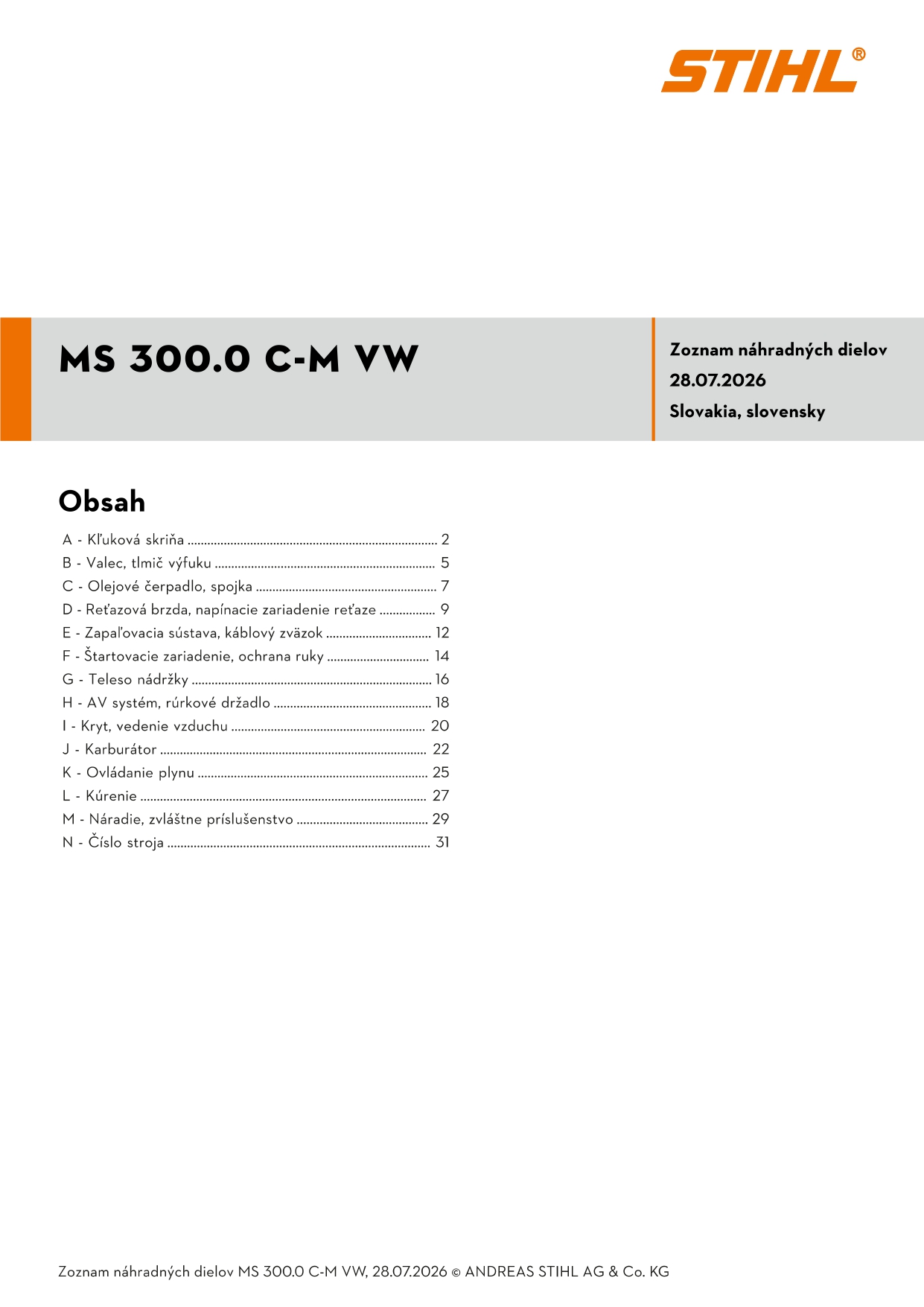 katalóg dielov Stihl MS 300.0 C-M VW
