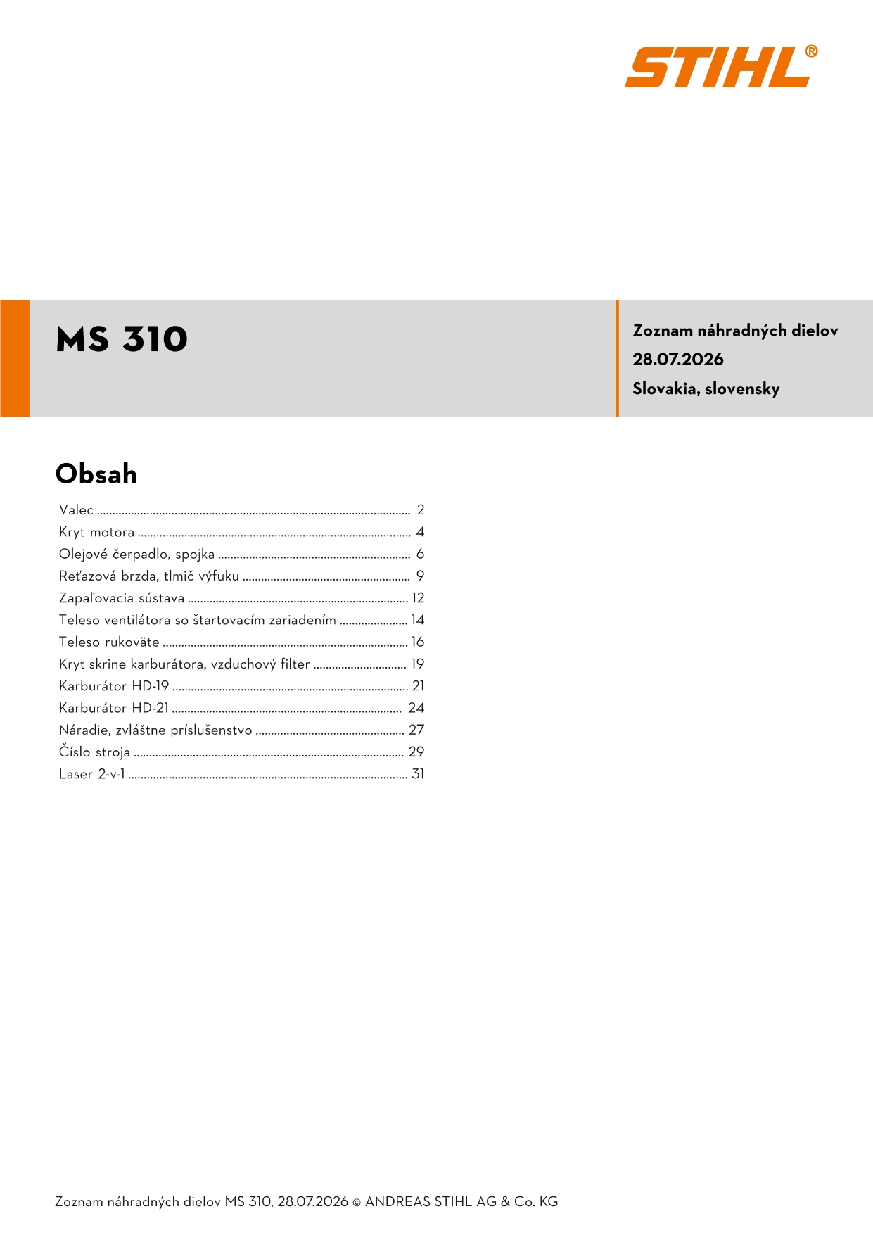 katalóg dielov Stihl MS 310