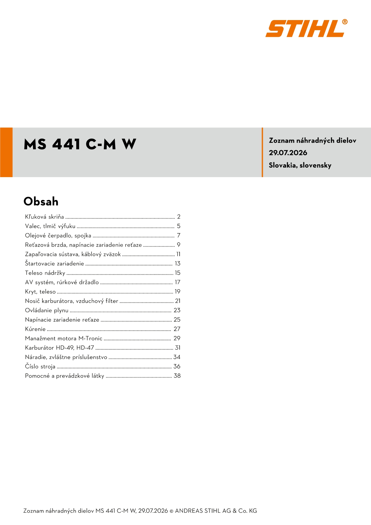 katalóg dielov Stihl MS 441 CM W