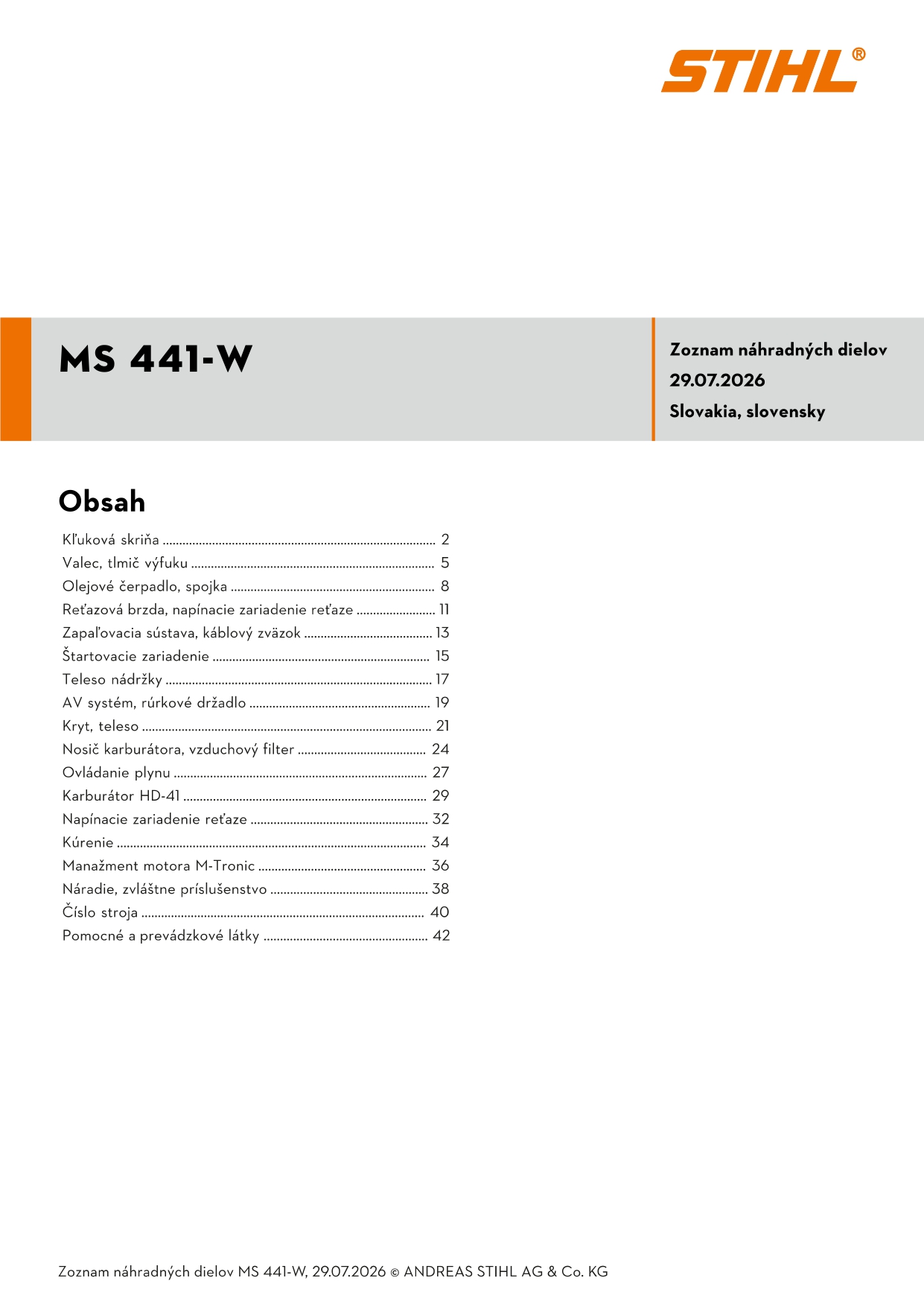 katalóg dielov Stihl MS 441-W